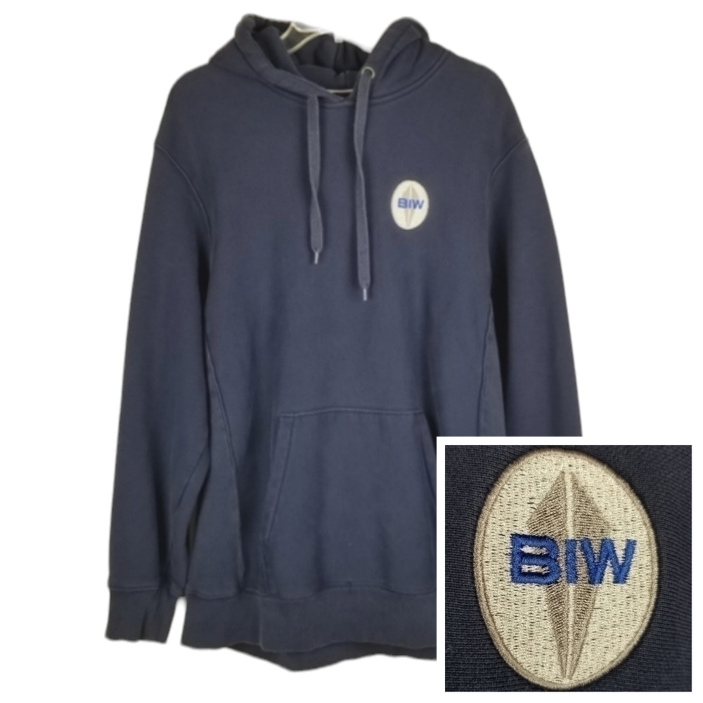 BIW Bath Iron Works Heavyweight Hoodie Sweatshirt Men's Size XL Blue Sport Tek